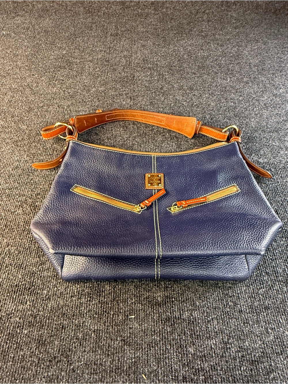 Dooney & Bourke Inspired Navy Pebbled Leather Shoulder Bag
